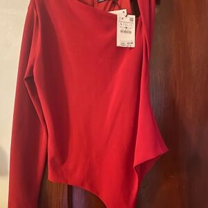 Zara One sleeve Vibrant Red Top bodysuit